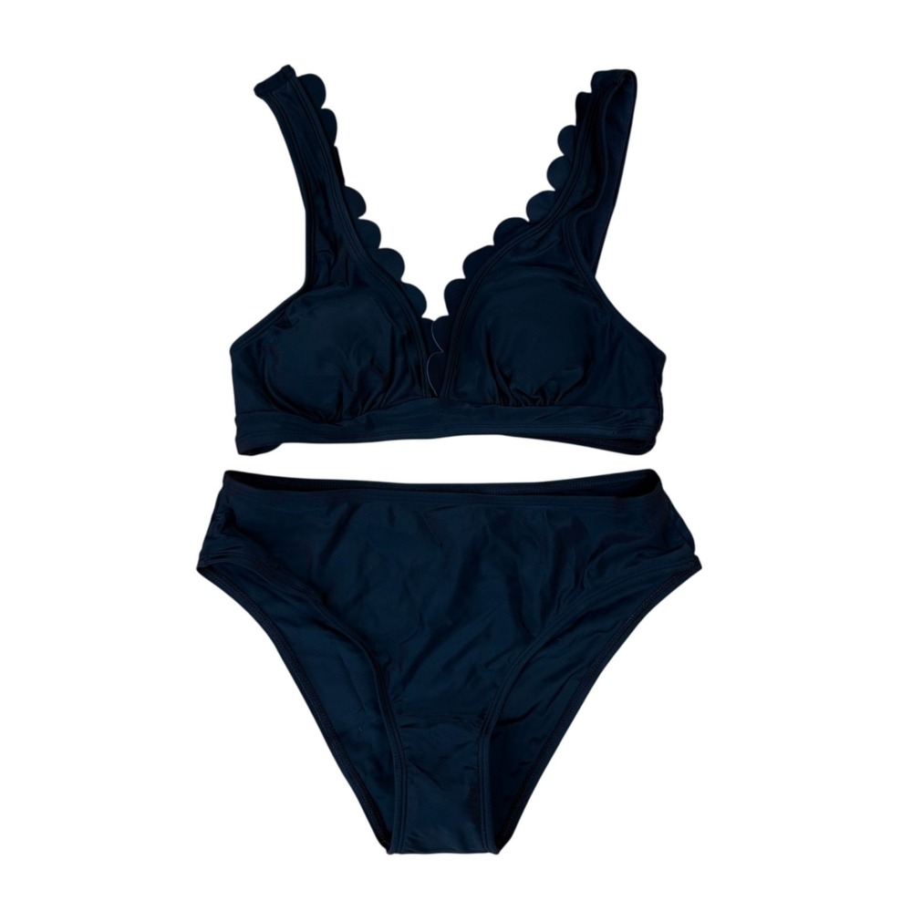 NWT CUPSHE Sun Scalloped Longline Bralette & Mid Rise Hipster Bikini‎ Set Sz S